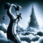 An illustration of a giant beanstalk reaching into the clouds, representing the risks of speculative growth and rapid scaling in business.