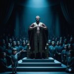 A powerful emperor stands proudly, seemingly naked but with a confident air, surrounded by a crowd of people with subtly knowing, admiring expressions, while a small child points at him. This image visualises the risk of collective blindness and the value of objective truth.